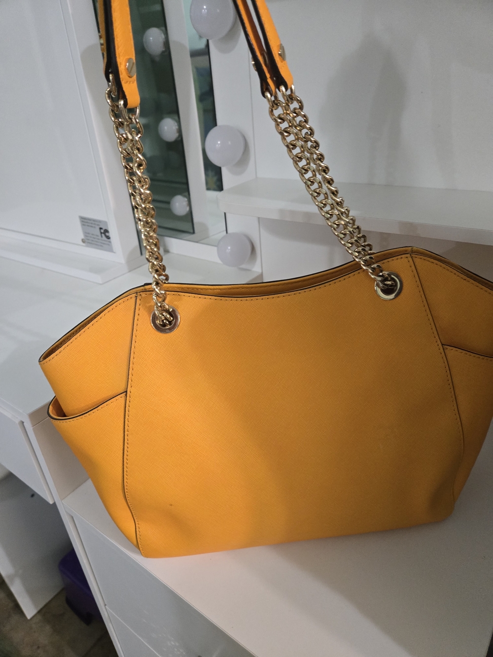 Michael Kors Yellow Saffiano Leather Chain Tote - Picture 5 of 8
